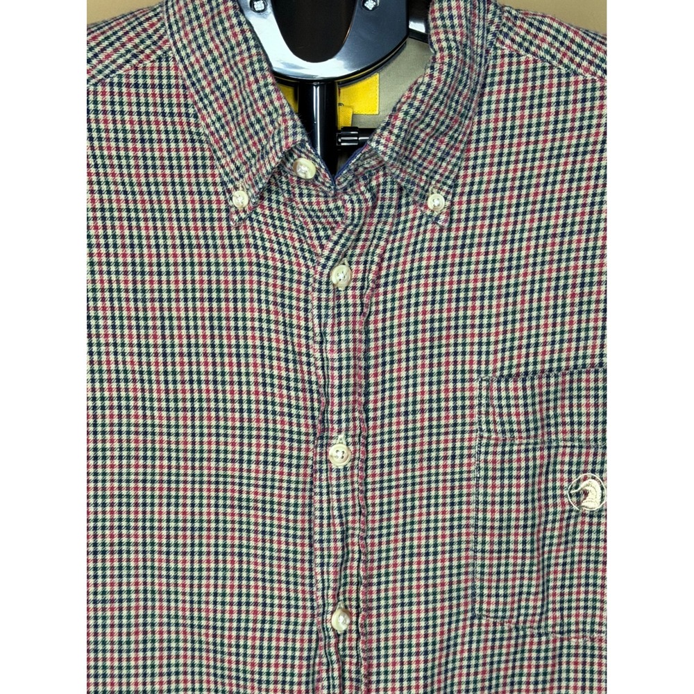 Duck Head Mens Large Red Blue Plaid Check Button‎ Down Long Sleeve Cotton Shirt